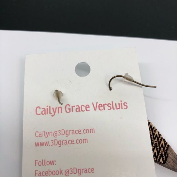 Geometric 3D Laser Etched Wood Lightweight Pierced Earrings - Picture 3 of 4